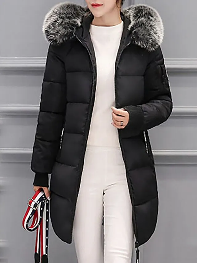 Women's Winter Jacket Puffer Jacket Parka Hoodie Jacket Street Daily Valentine's Day Winter Fall Regular Coat Regular Fit Warm Breathable Streetwear Casual St. Patrick's Day Jacket Long Sleeve Solid