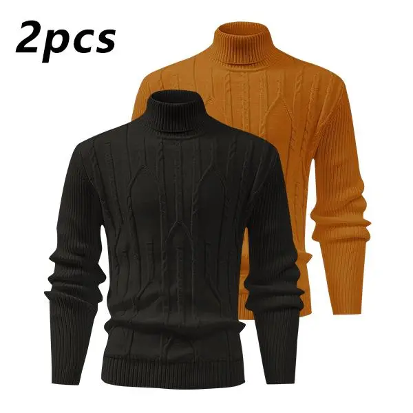 Men's turtleneck warm sweater, retro cable knit style