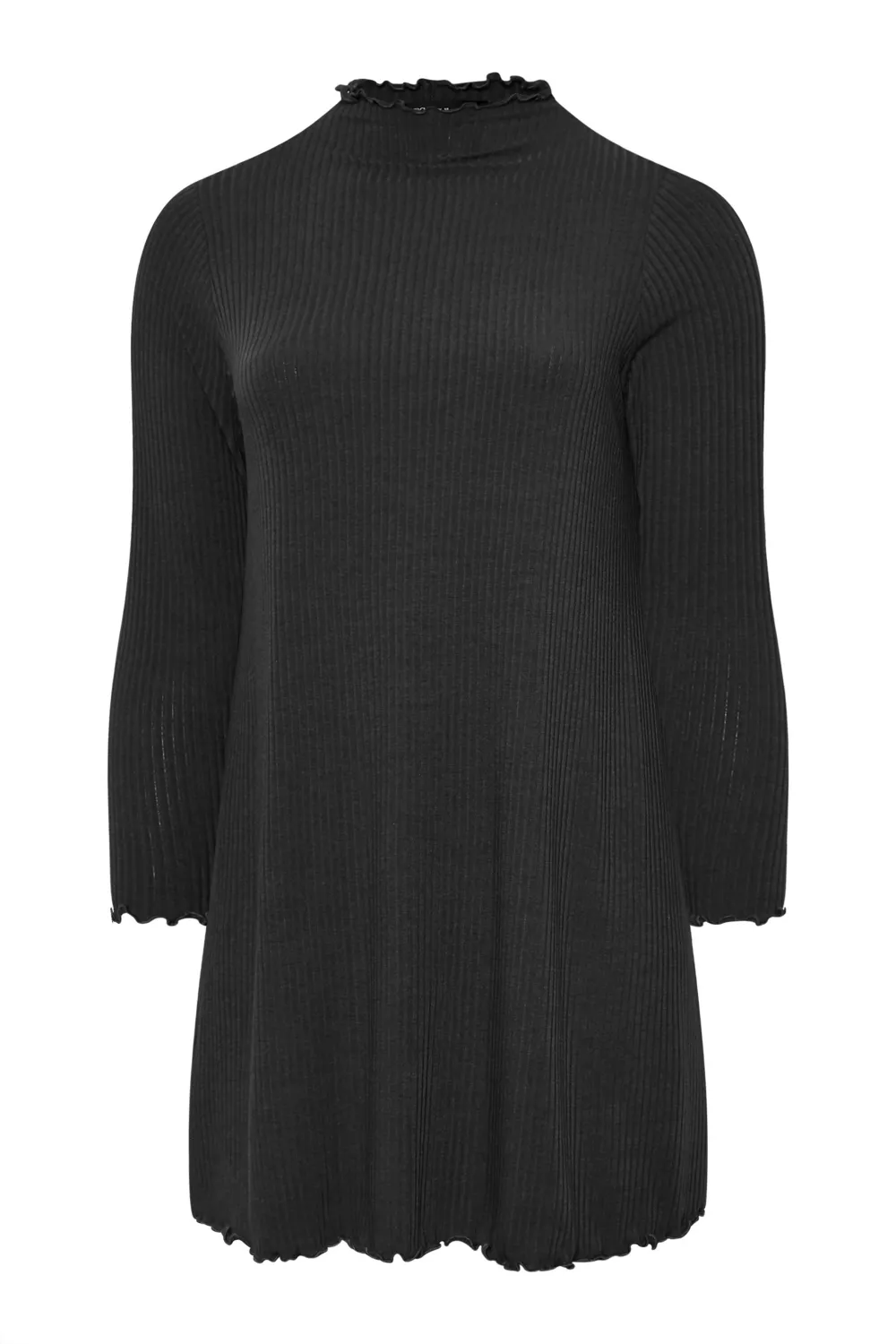 YOURS Curve Forest Green Ribbed Lettuce Hem Tunic Dress