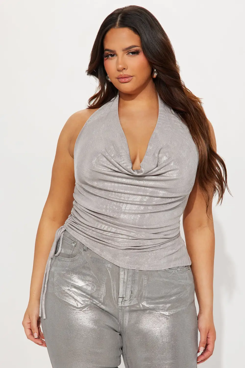 Show You Off Metallic Halter Top - Silver