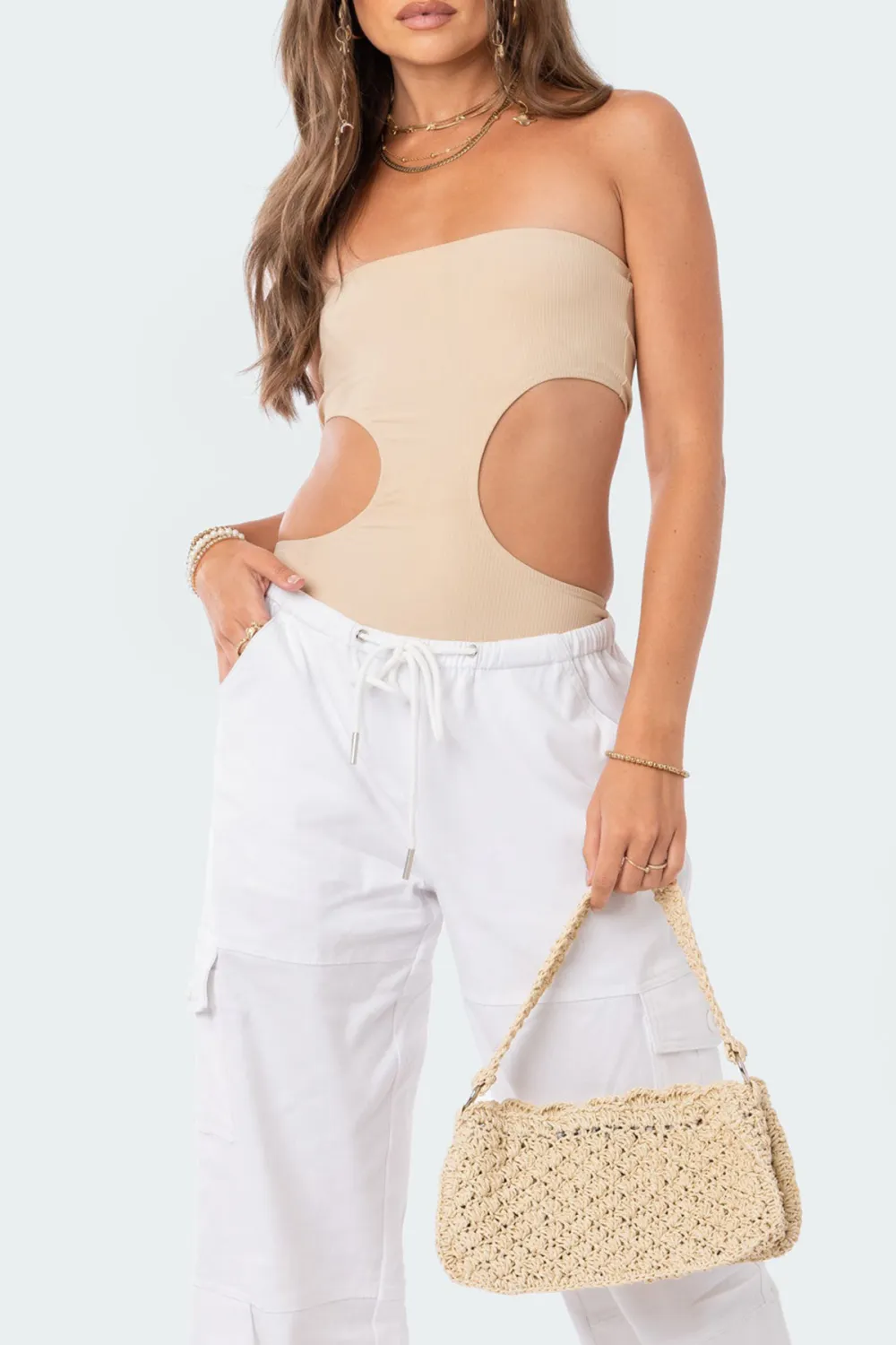 Tube Top Ribbed Cut Out Bodysuit