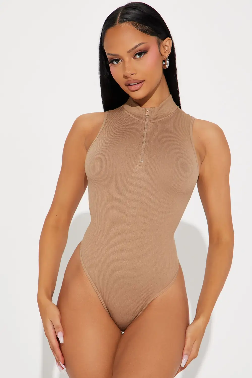 Lizette Zipper Bodysuit - Mocha