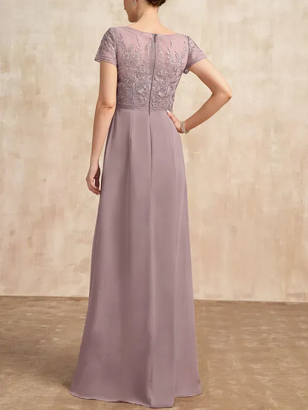 A-line Scoop Neck Floor-length Chiffon And Lace Maxi Dress