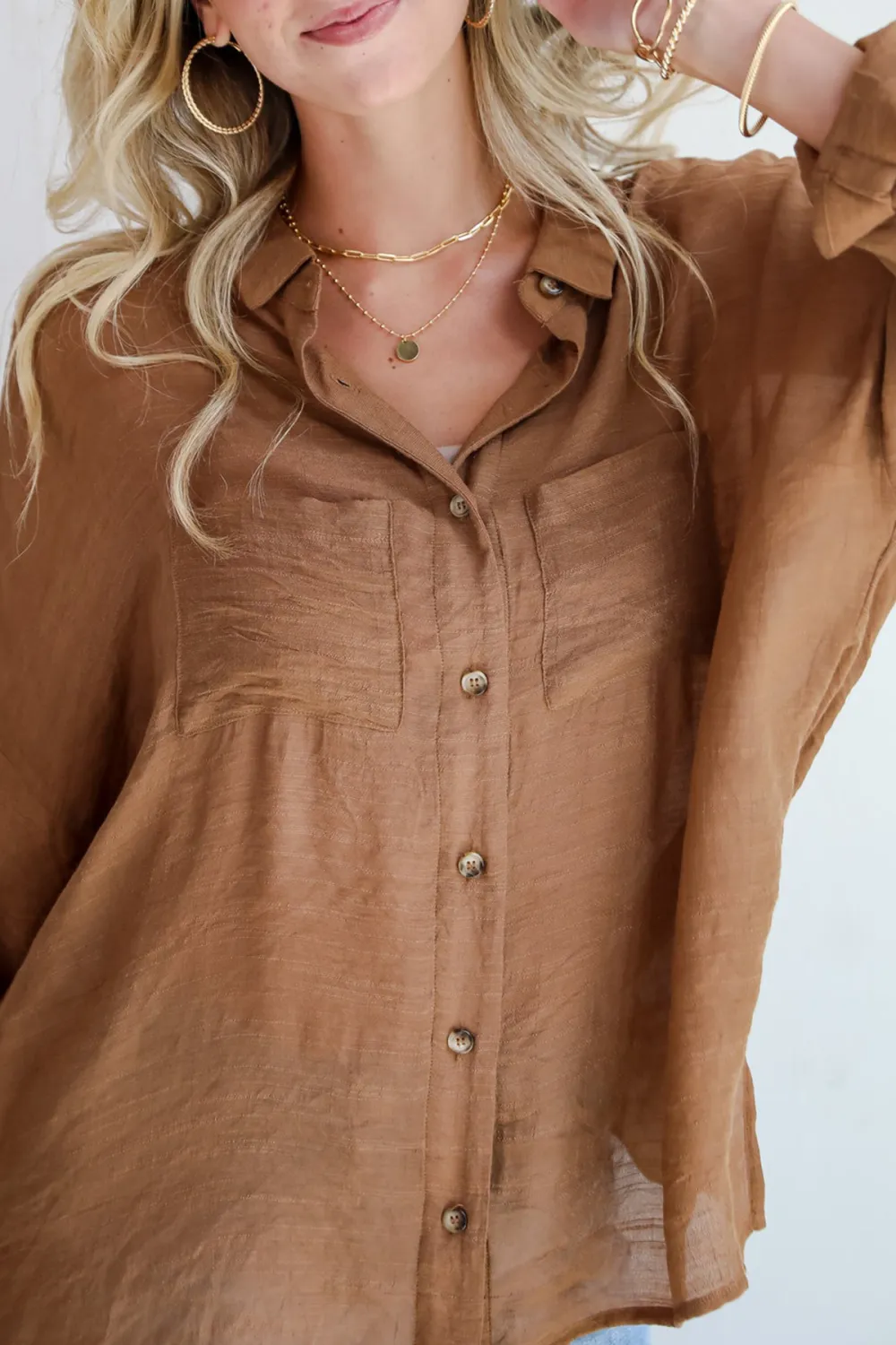 Compelling Composure Oversized Button-Up Blouse