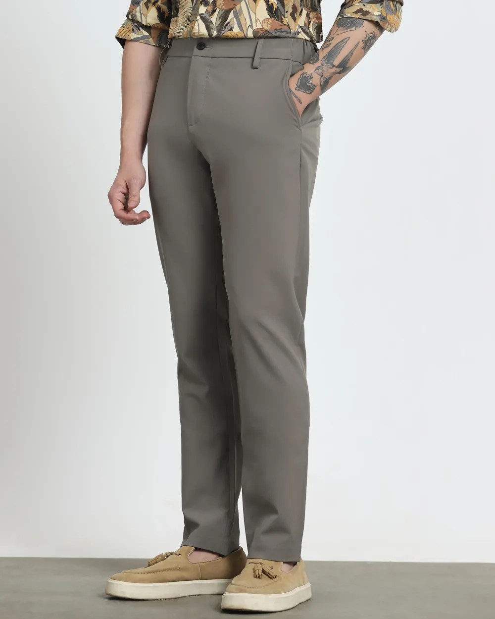Classic Versatile Soft Slim-Fit Straight-Leg Stone Trousers
