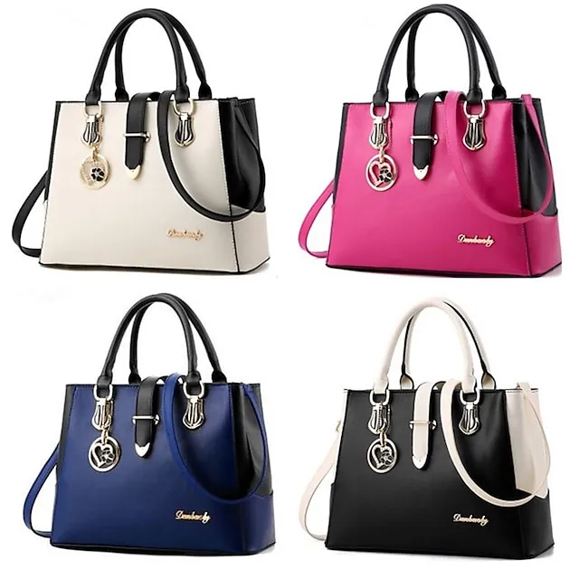 Women's Handbag Crossbody Bag Satchel Top Handle Bag PU Leather Daily Zipper Chain Solid Color Color Block Wine Black White