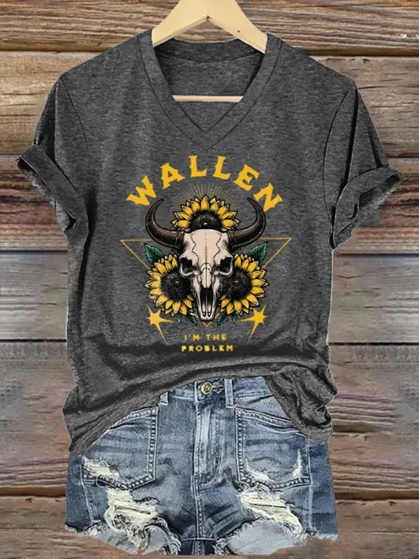 Western Style V-Neck Short-Sleeved T-Shirts