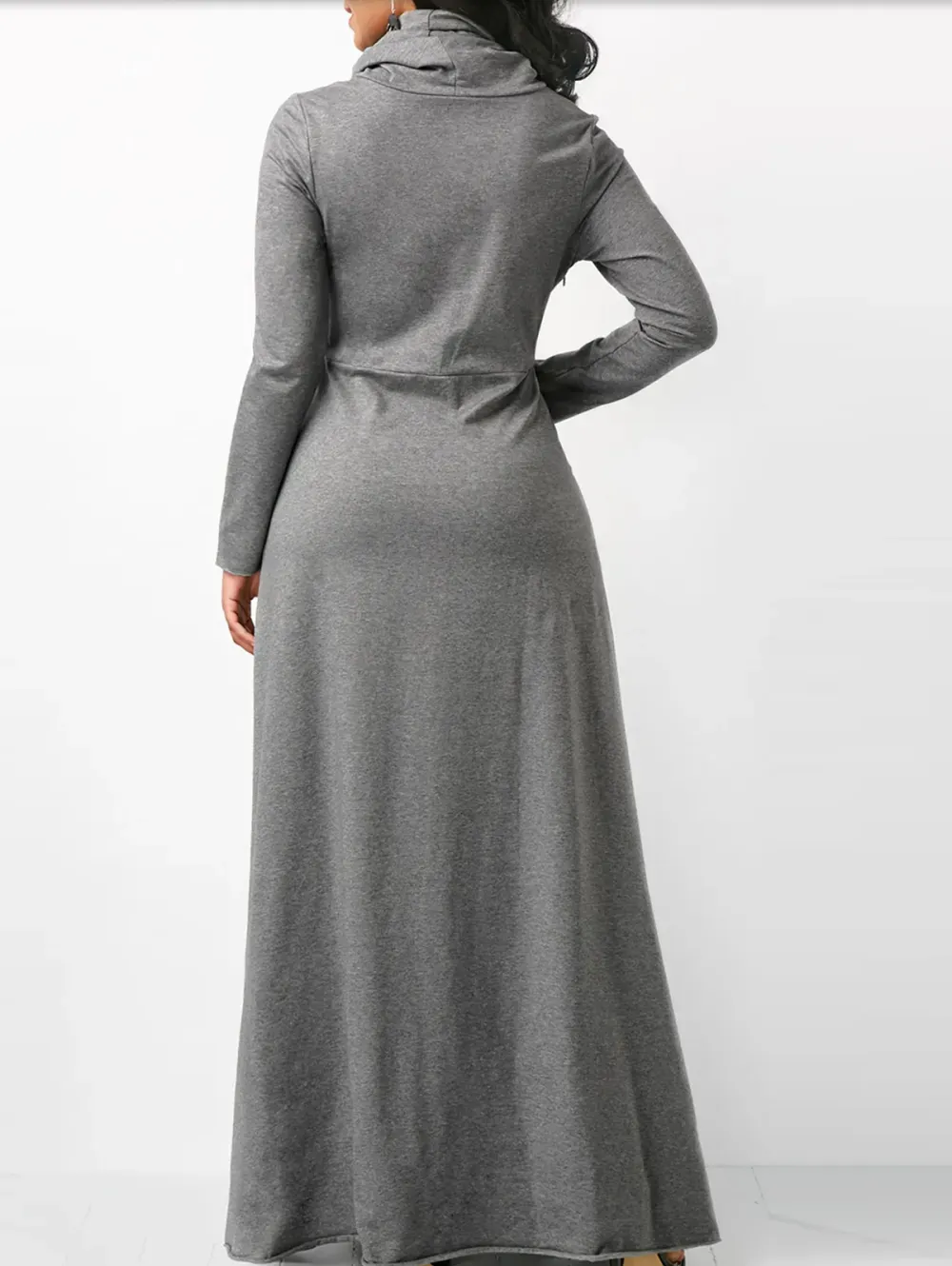 Casual Cowl Neck Pocket Long Sleeve Plain Maxi Dress