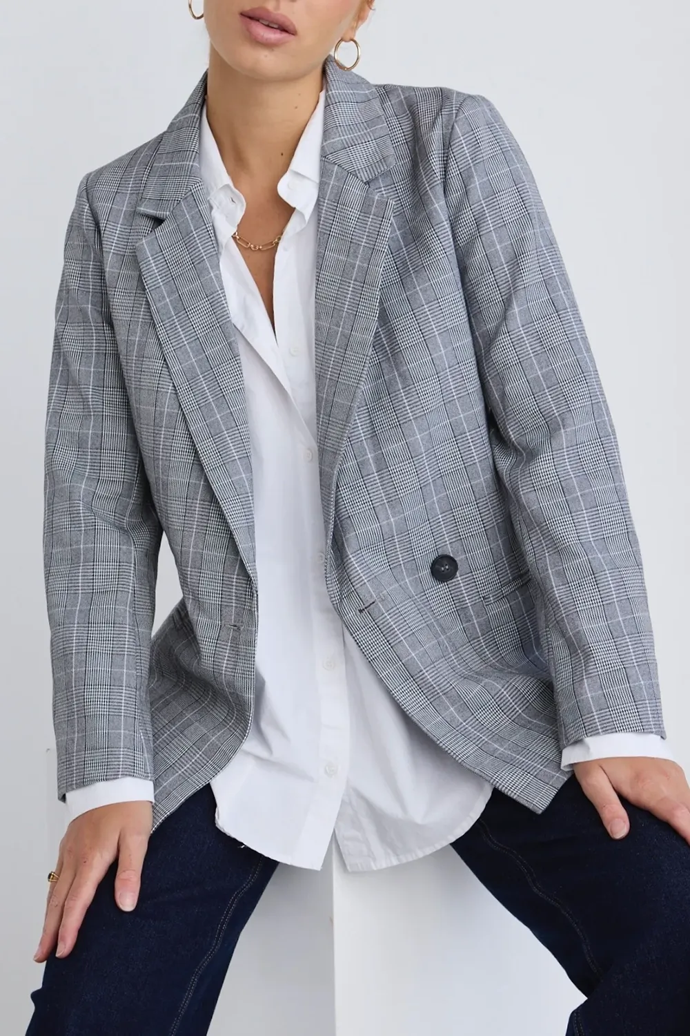 Grey Check Boyfriend Blazer