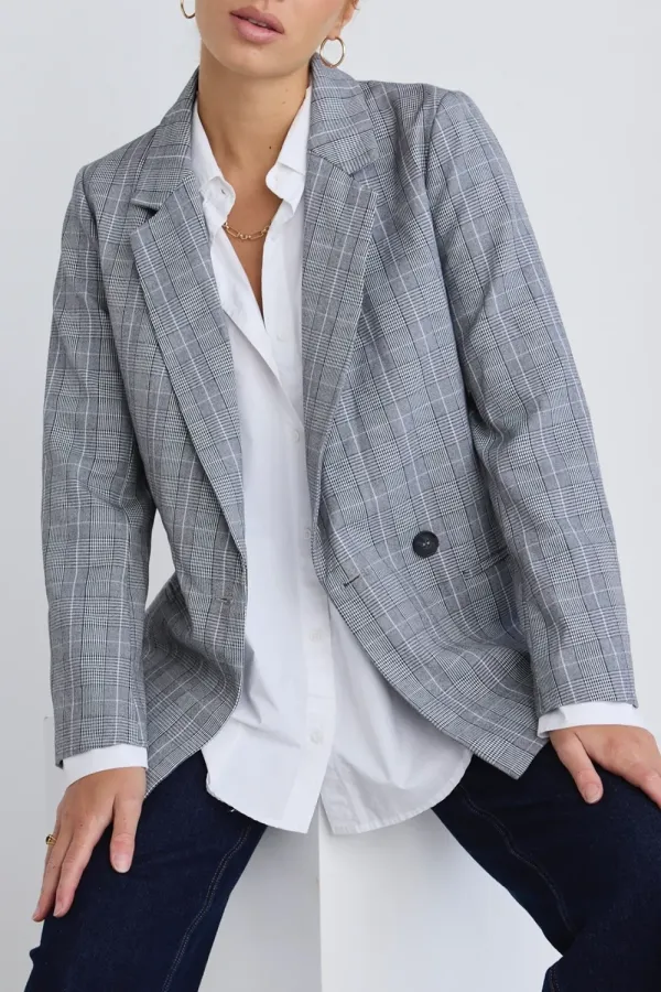 Grey Check Boyfriend Blazer
