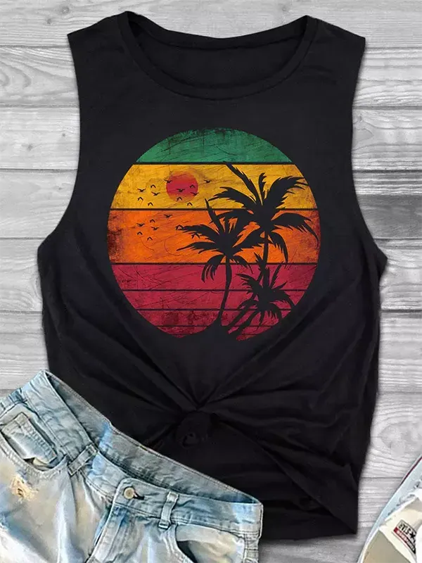 Sun Coconut Tree O-Neck Tank