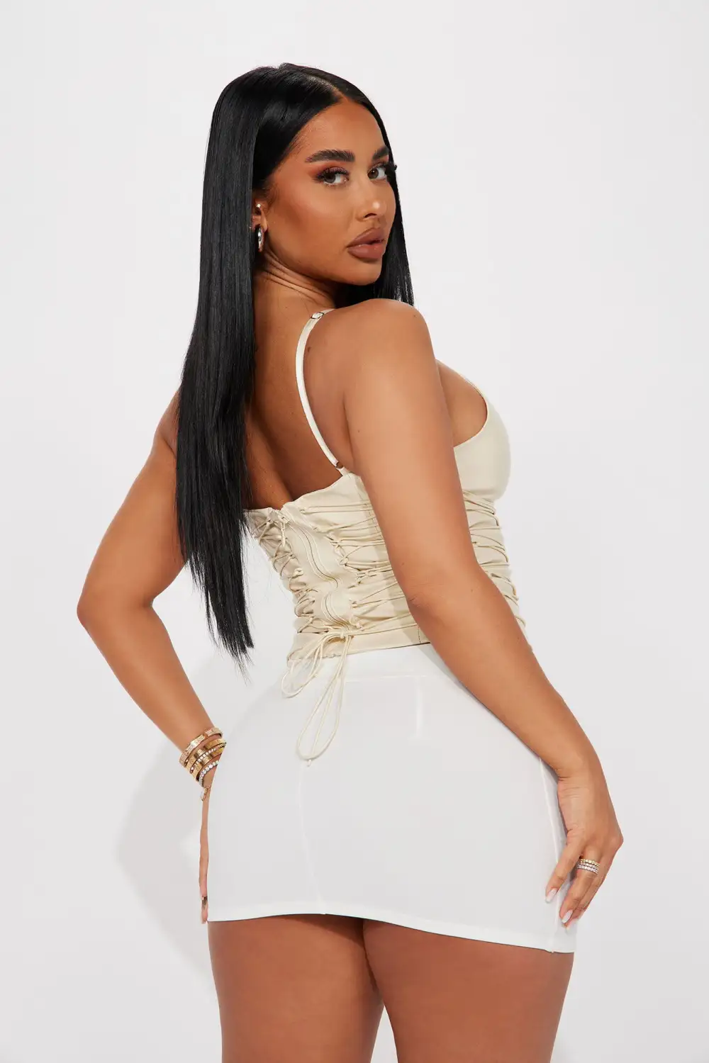 You'll Love It Here Lace Up Corset Top - Tan