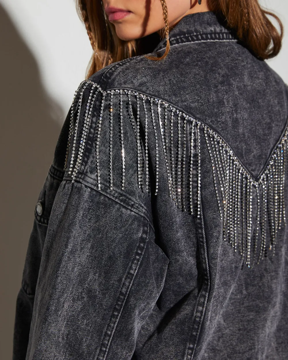 Rhinestone Fringe Denim Jacket