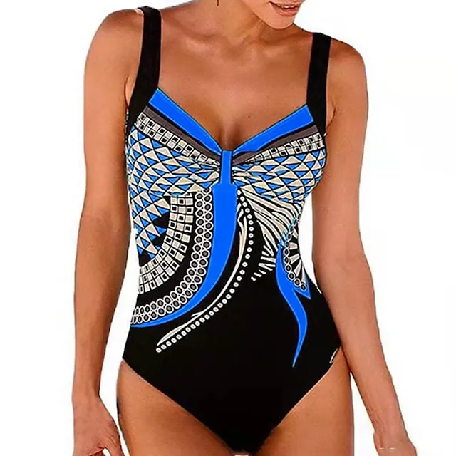 Women's One Piece Swimsuit Backless Vintage Bodysuit Bathing Suit Swimwear White Blue Breathable Quick Dry Lightweight Swimming Surfing Beach Spring Summer