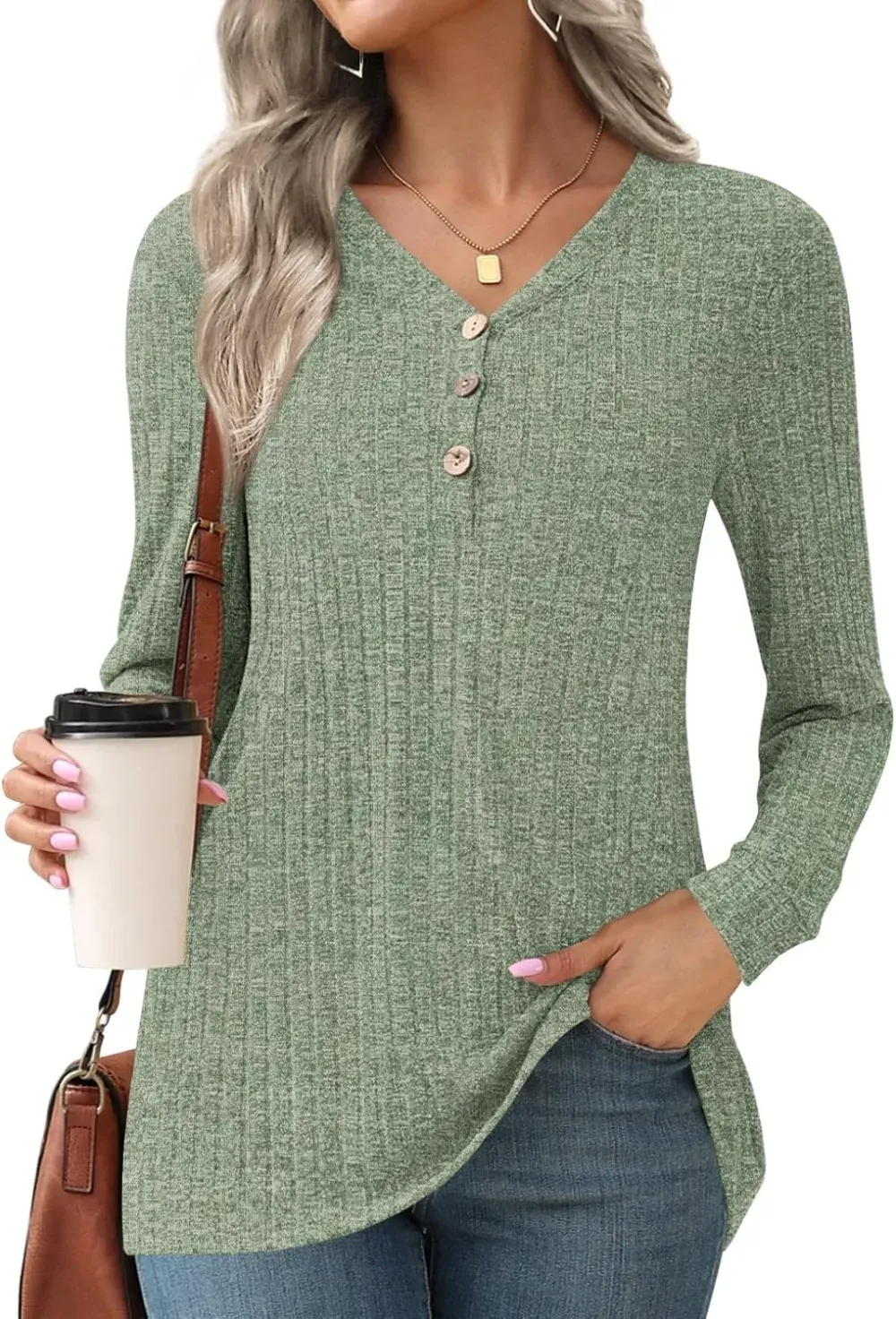 HOTGIFT Womens 2024 Fall Winter Tunic Tops Long Sleeve Casual T-Shirts Soft Comfy Stripe Blouse Lightweight