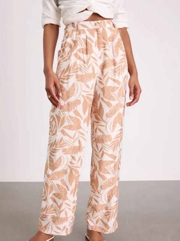 Tropical Print Wide Leg Pants