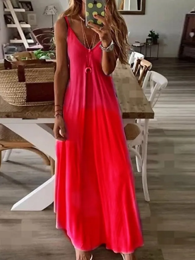 Women's Casual Dress Slip Dress Boho Dress Long Dress Maxi Dress Purple Pink Yellow Sleeveless Color Gradient Slim Fall Spring Summer V Neck Basic Daily Vacation Summer Dress 2023 S M L XL XXL 3XL