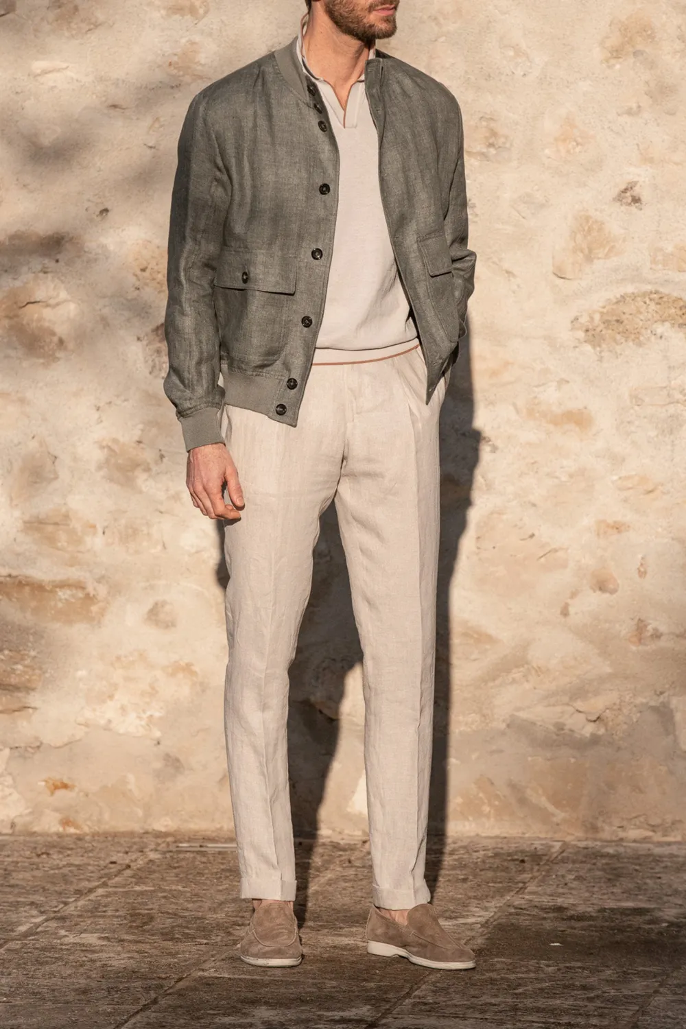 Sage Linen Bomber Jacket