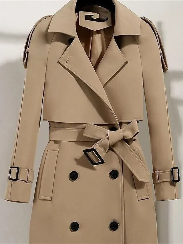 Women's Trench Coat Long Over Coat Fall Winter Coat with Belt Elegant Stylish Simple Minimalist Jacket Long Sleeve Bean Green Black khaki