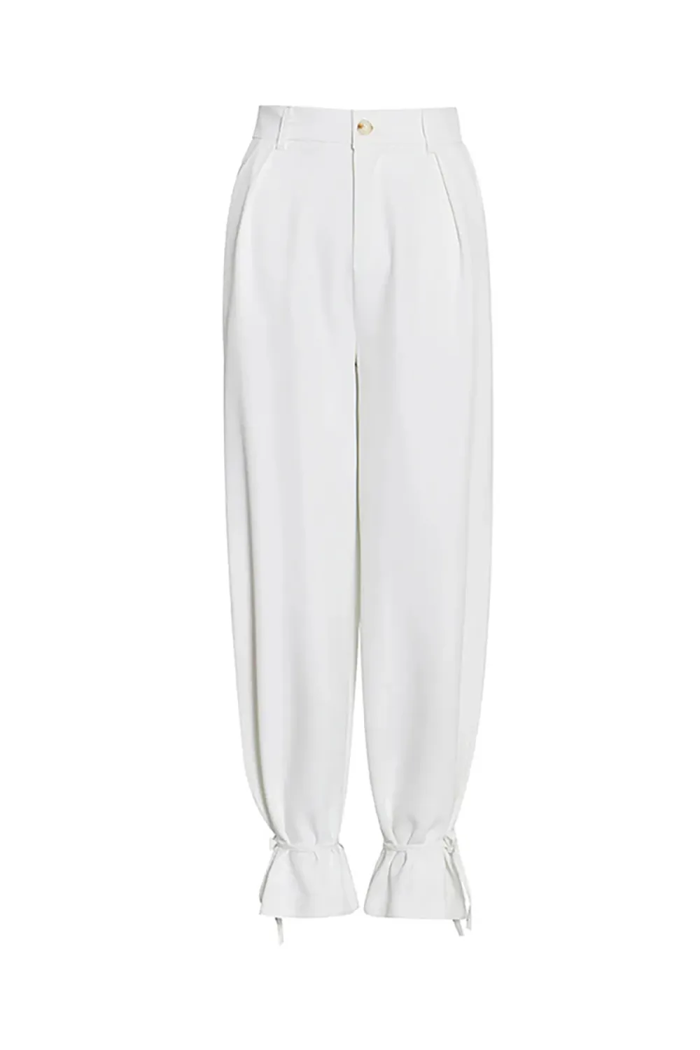 Smart Casual Monochrome Ruched Detail High Waist Ankle Tie Suit Pants