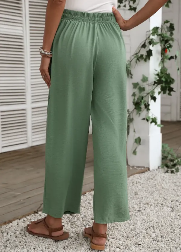 Sage Green Pocket Regular Elastic Waist Pants