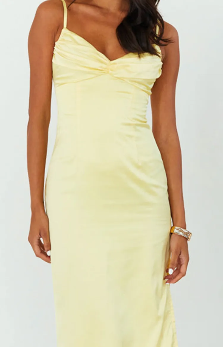 Sleeveless Yellow Satin Maxi Dress