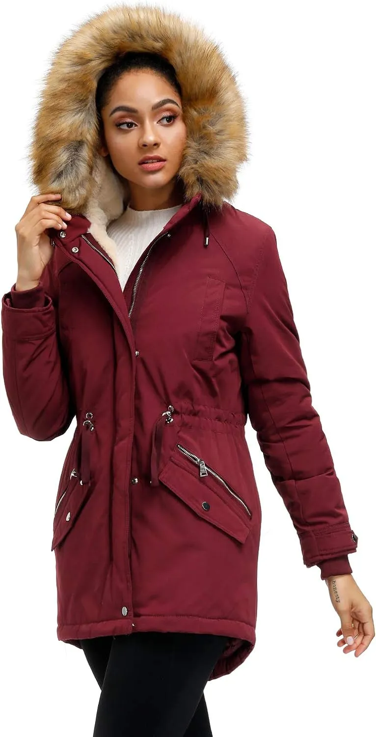 Women's Winter Coats Fleece Lined Parka Jacket Hooded Long Winter Warm Parka Coat with Pockets