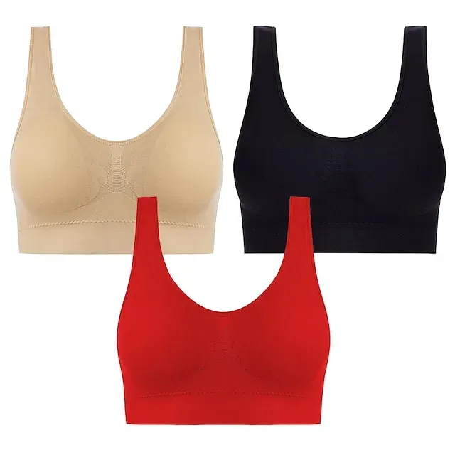 3 Packs Sports Bra for Women High Support with Removable Pad Wireless Yoga Fitness Gym Workout Bra Top Sport Activewear High Impact Breathable Comfortable Stretchy