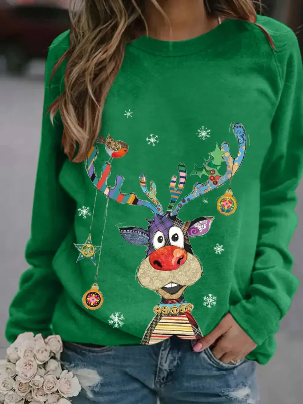 Women Long Sleeve Scoop Neck Printed Graphic Top