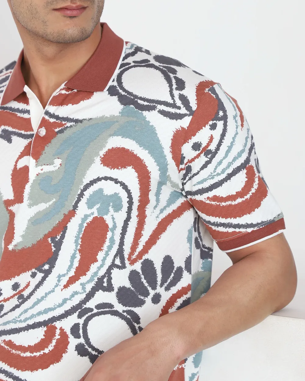 Casual Minimalist Personality Brown Printing Polo Shirt