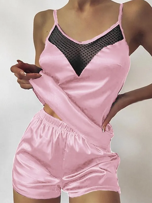 Women's Pajamas Sets Nighty Pjs 2 Pieces Pure Color Fashion Simple Comfort Home Daily Bed Satin Breathable Gift V Wire Sleeveless Shorts Backless Spring Summer Green Purple / Silk