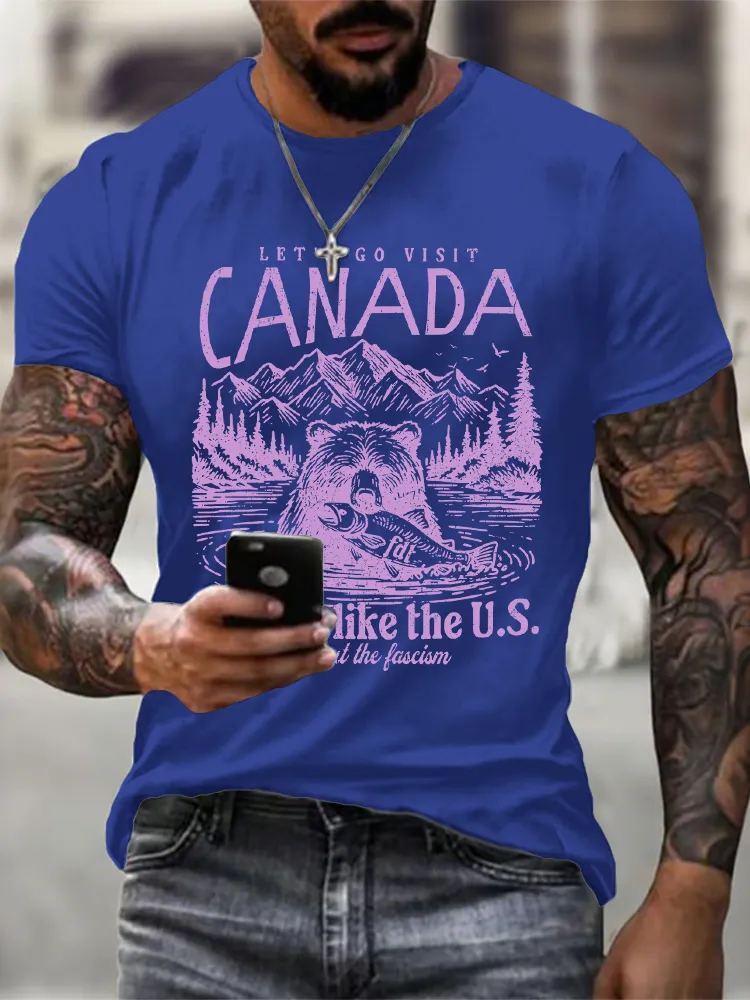Men'S Let'S Go Visit Canada Short Sleeve Crew Neck Cotton Print T-Shirt