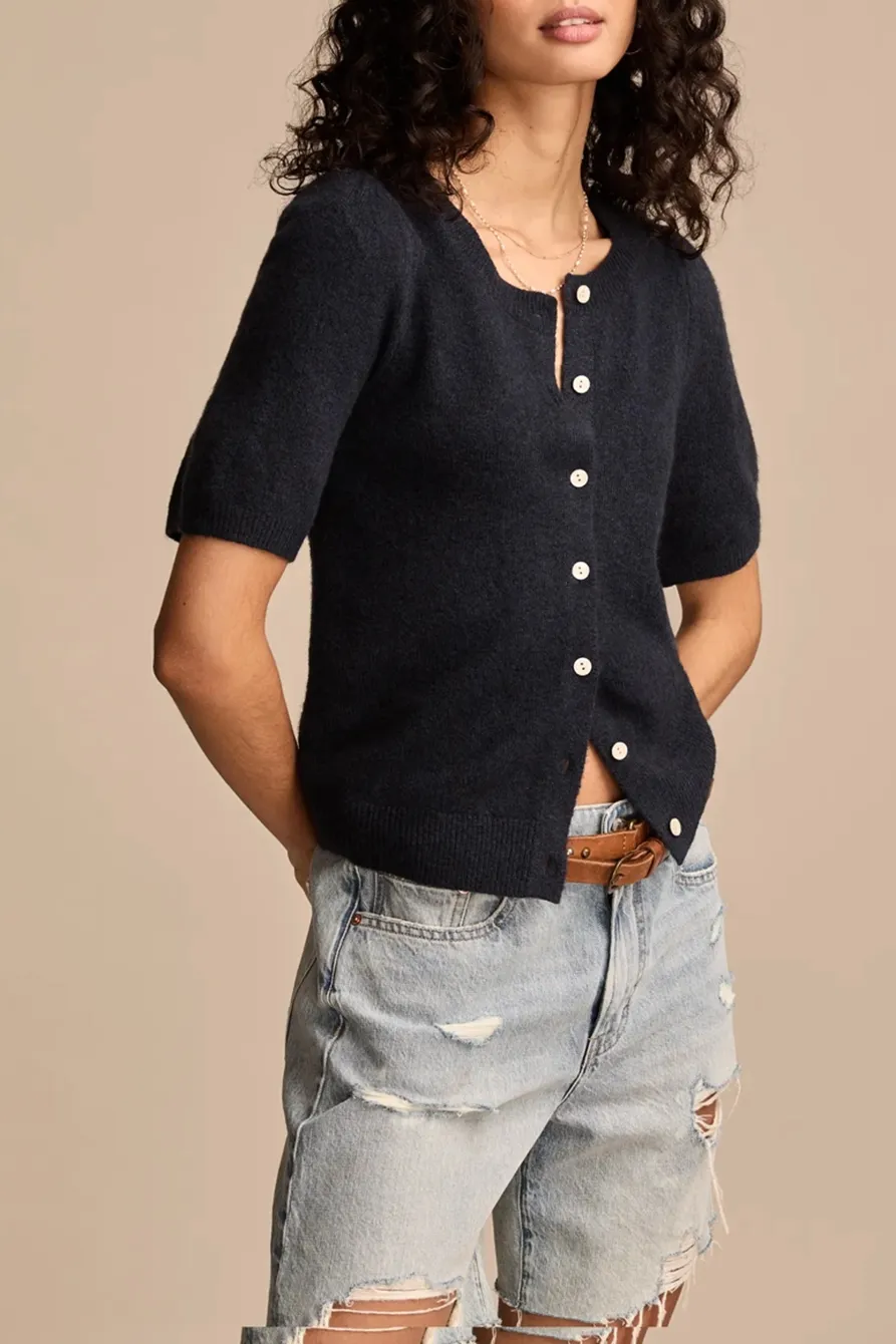 Cadet Navy Short Sleeve Puff Cardigan