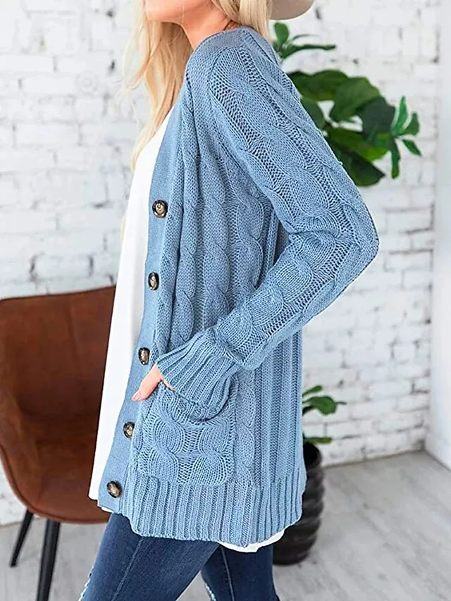 Spring Outfits - Women's Sweater Cardigans & T-Shirt & Scarf Set Cable-Knit Buttoned Cardigan with Pockets and Blouse T shirt Tee Basic