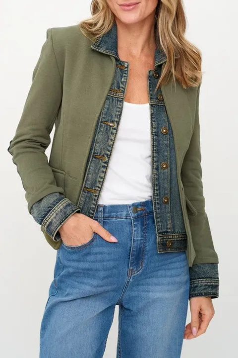 Olive Layered Denim Blazer