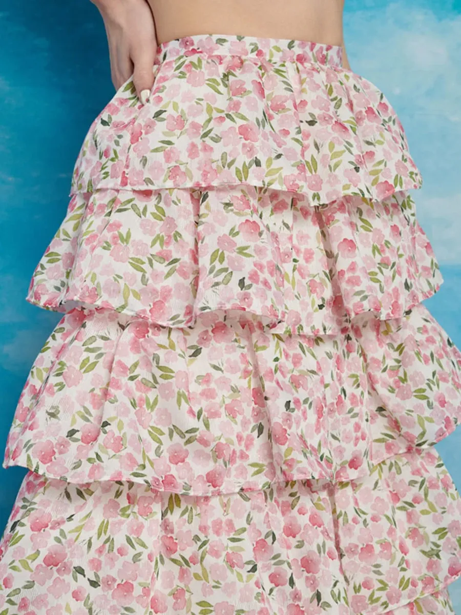 Hearts Tiered Midi Skirt