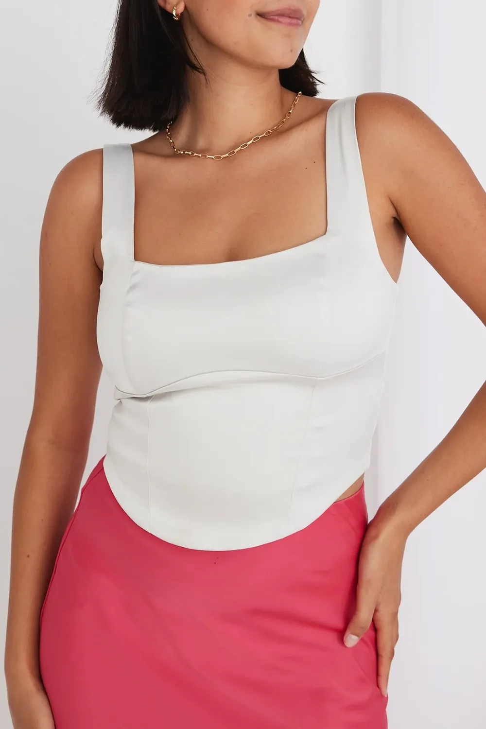 Ivory Asymmetric Crop Tank Top
