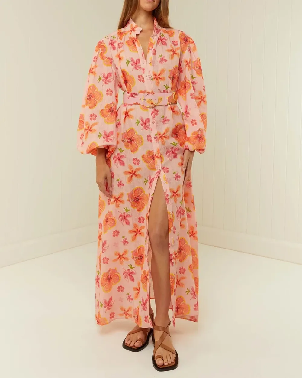 Linen Stand-Up Collar Dress