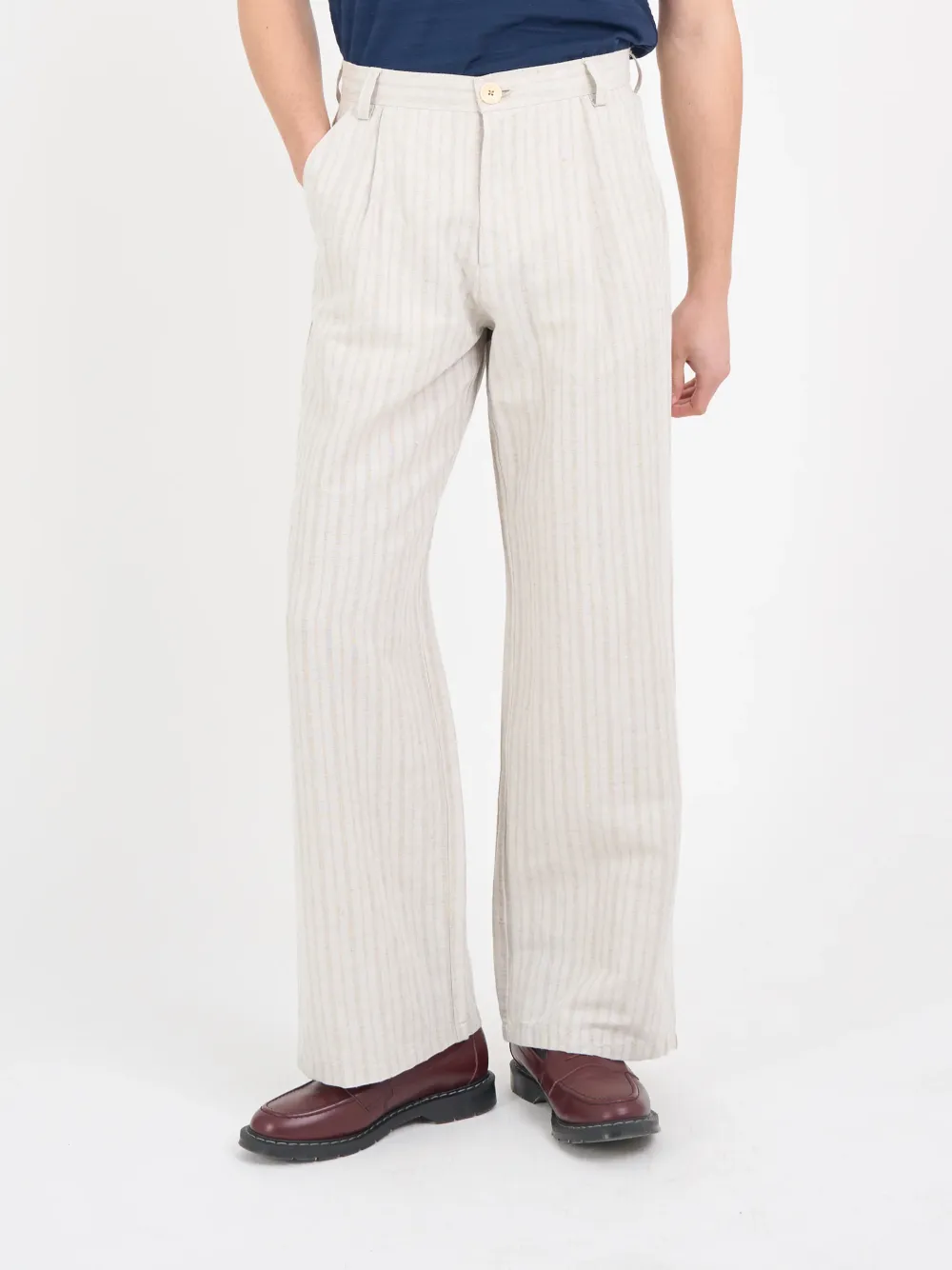 Sand Wide-Leg High Waisted Lightweight Cotton-Linen Trousers