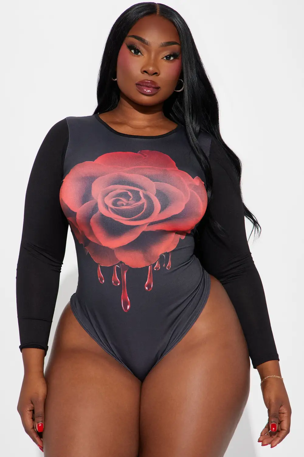Drippin Roses Long Sleeve Bodysuit - Black/combo