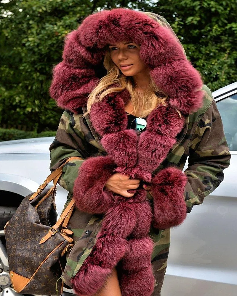 Womens Hooded Camouflage Warm Winter Coats Faux Fur Jacket Parka Overcoat