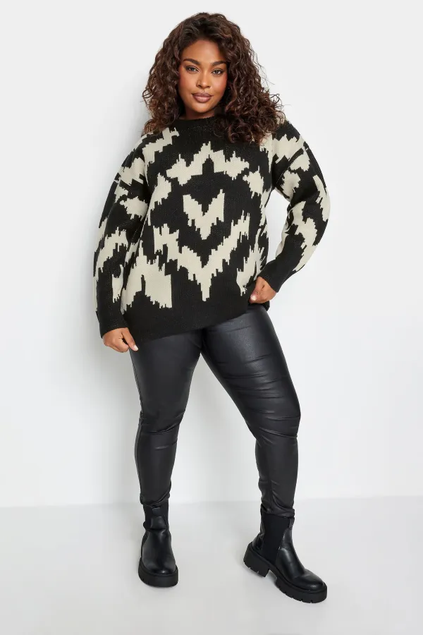 YOURS Curve Black Abstract Pattern Knitted Jumper