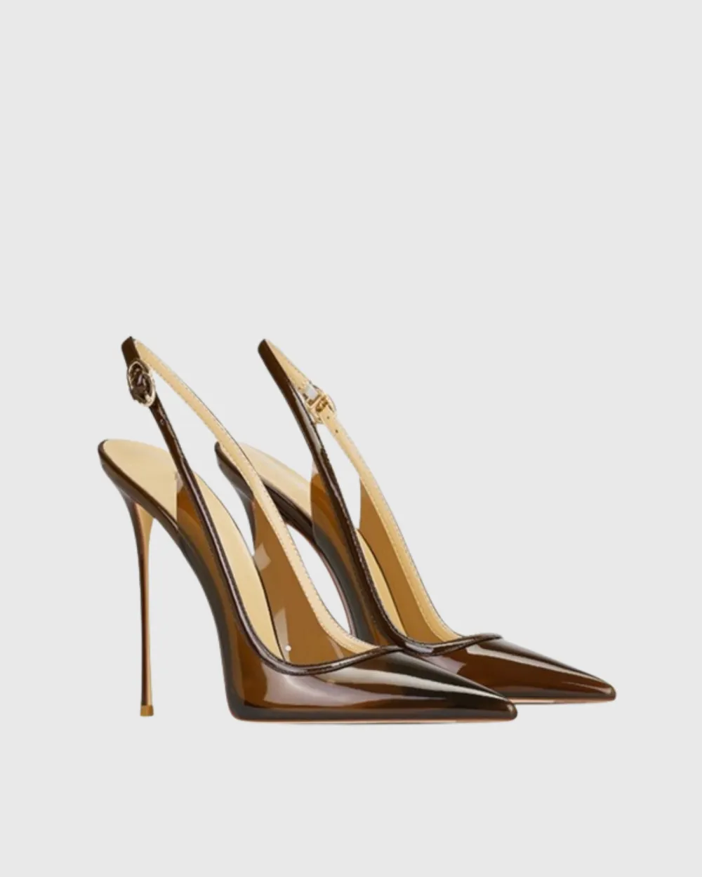 PVC Slingback Pumps in Brown