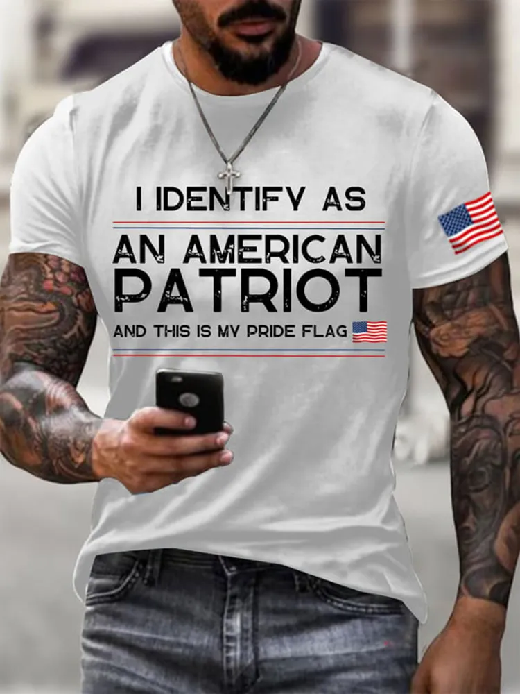 Men'S Short-Sleeved T-Shirt With I Identify As An American Patriot And This Is My Pride Flag Prints