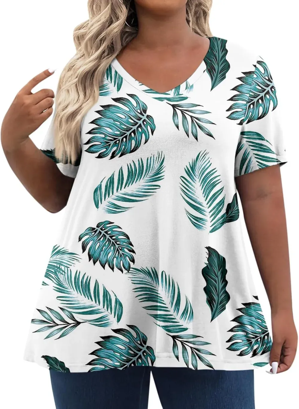 Plus Size Tops for Women Dressy Short Sleeve V Neck Shirts for Women Summer Tops for Women 2024 Floral Print Top