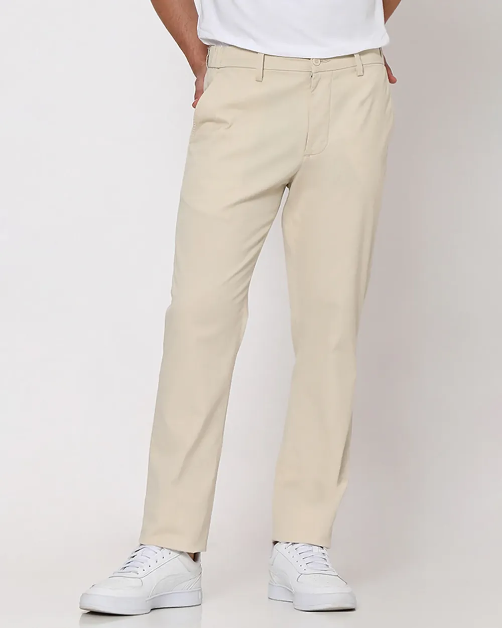 Classic Versatile Slim-Fit Straight-Leg Off White Trousers
