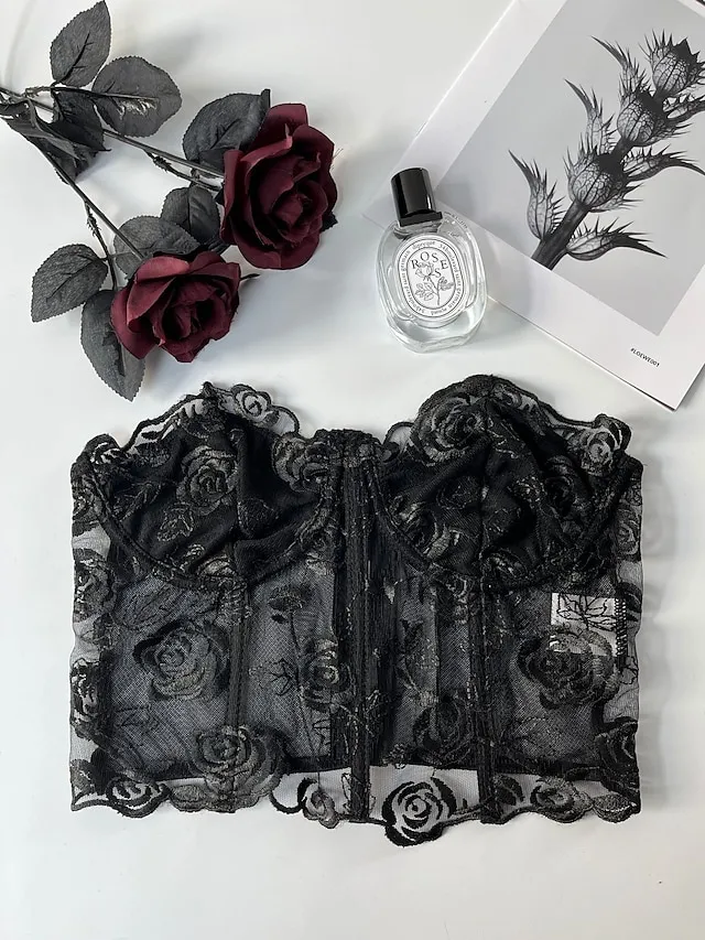 Corset Women's Corset Tops Prom Party & Evening Club Black White Red Sexy Underbust Corset Buckle Tummy Control Lace Summer Spring