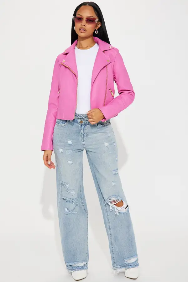 Out For A Ride Vegan Leather Moto Jacket - Pink/Pink