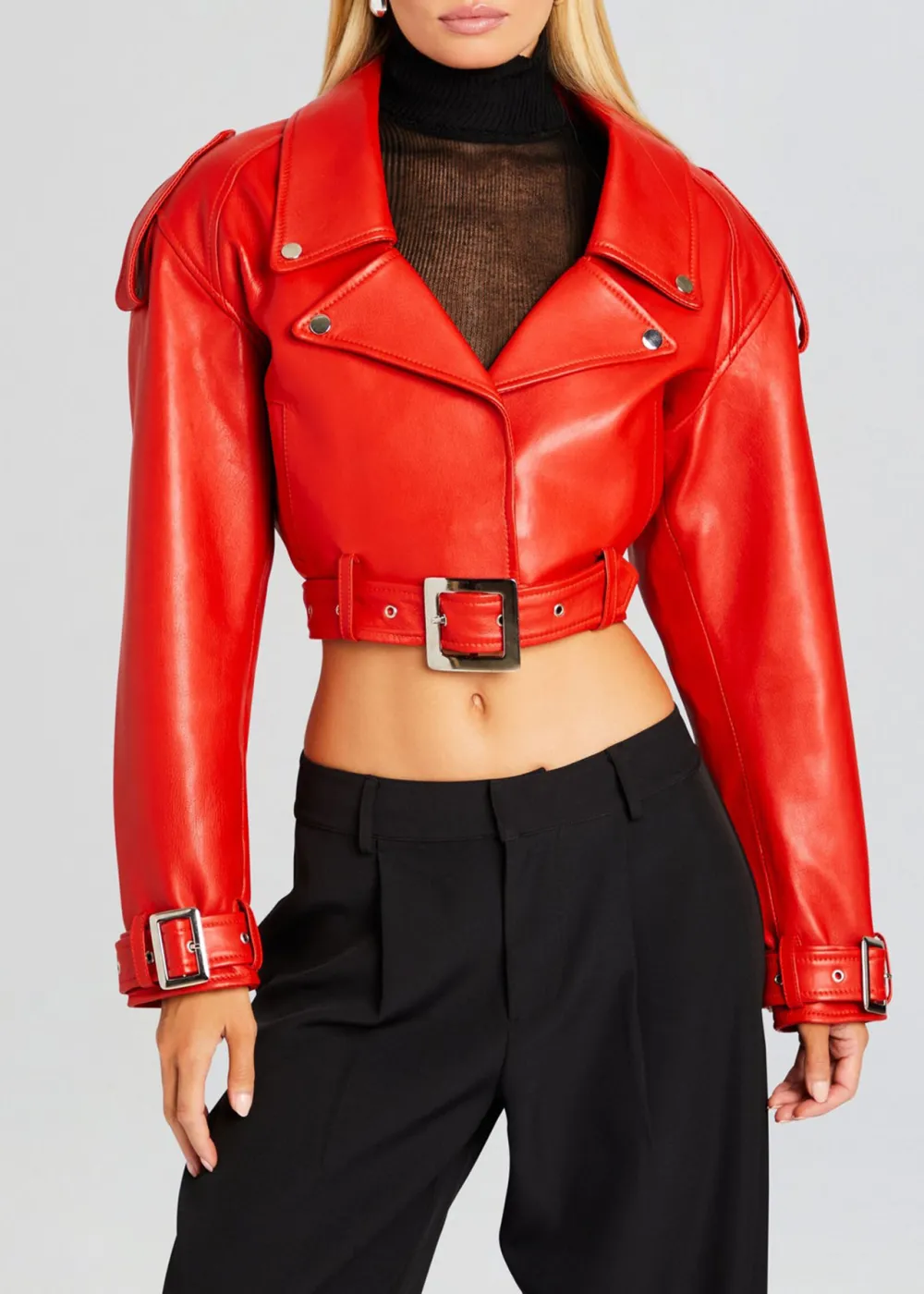 Lapel Buckle Leather Jacket