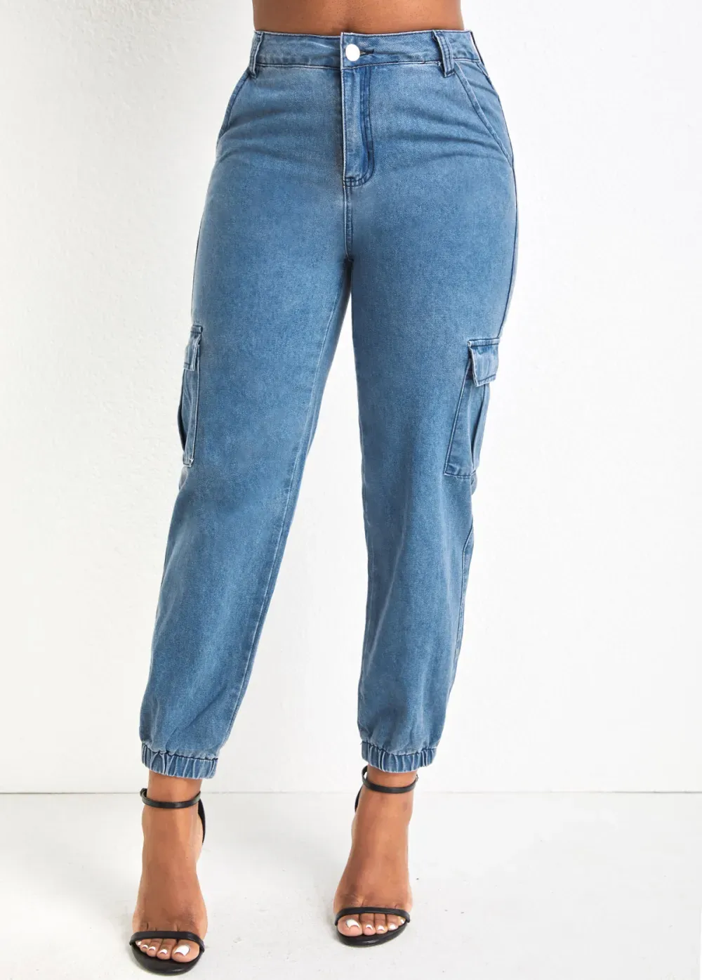 Denim Blue Pocket Jogger Zipper Fly Pants